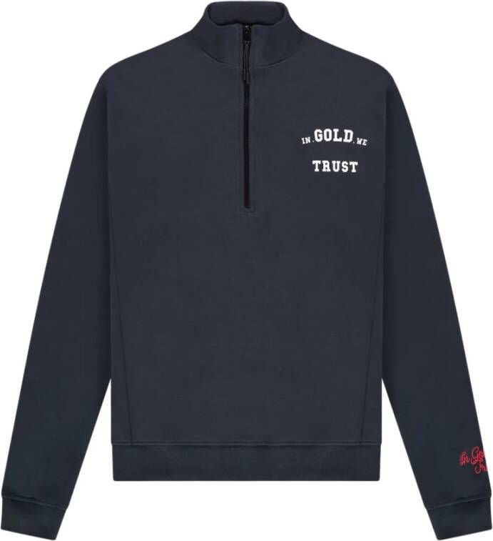 In Gold We Trust Blauwe Slim Fit Half Zip Sweater Blue Heren