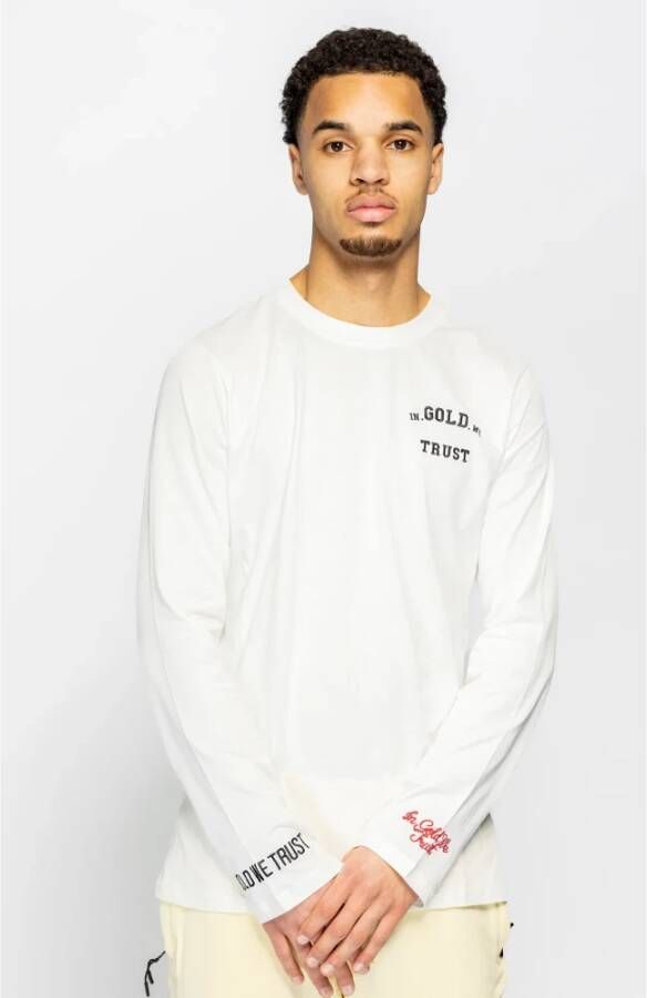 In Gold We Trust The Pusha T-Shirt Longsleeve Blanc de Blanc Wit Heren