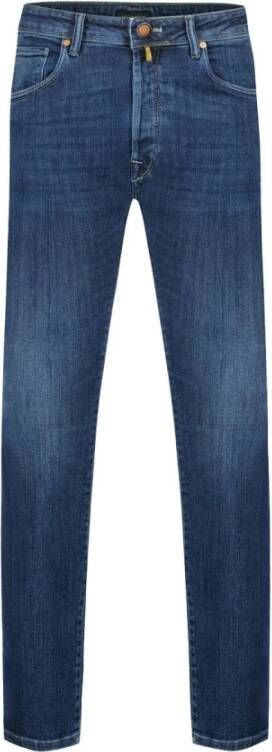 Incotex Slim-Cut Stretch Jeans met Leren Patch Blue Heren