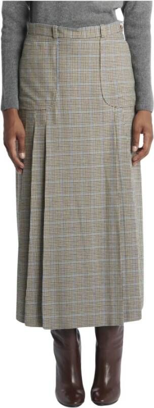 Ines De La Fressange Paris Geruite Geplooide Rok Beige Dames