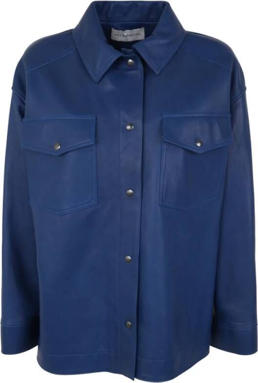 Inès & Maréchal Saphir Oversized Leren Shirt Blauw Dames