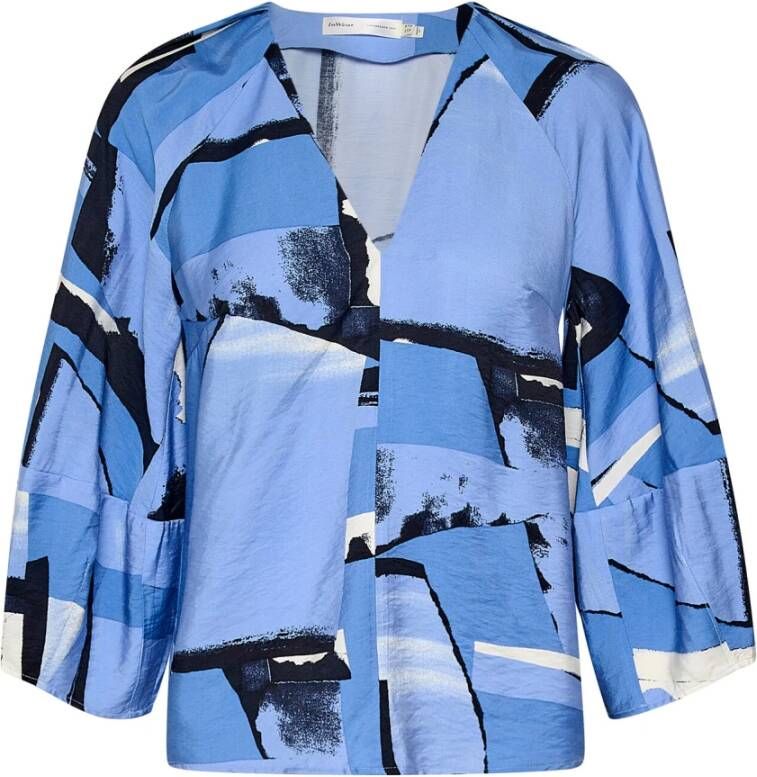 InWear Blauwe Abstracte Tuin ¾ Mouw Blouse Blauw Dames