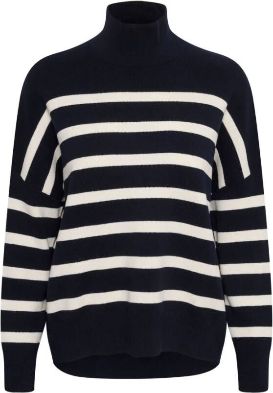 InWear Gestreepte Coltrui Trui Blauw Dames