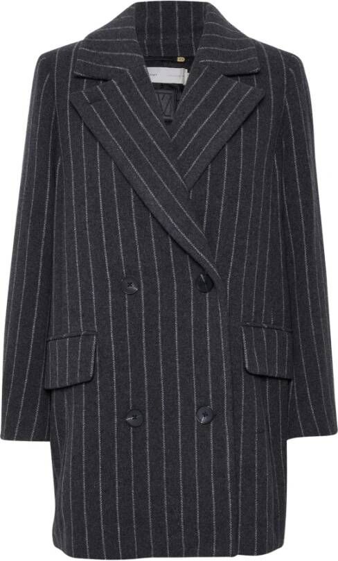 InWear Gestreepte Double-Breasted Blazer Coat Zwart Dames
