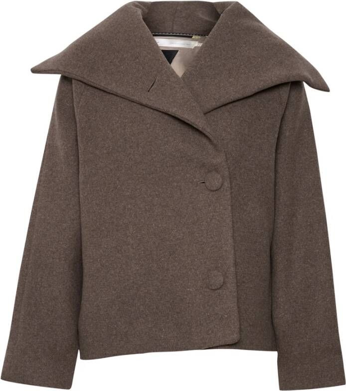 InWear Klassieke losvallende korte jas in Mocha Grey Melange Bruin Dames