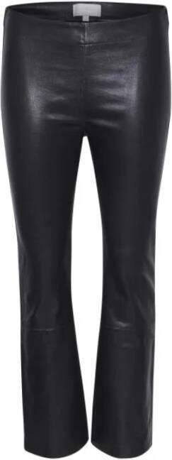 InWear Zwarte leren cropped kick-flare broek Black Dames