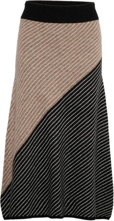 InWear Luxe Gestreekte Gebreide Midi Rok Bruin Dames