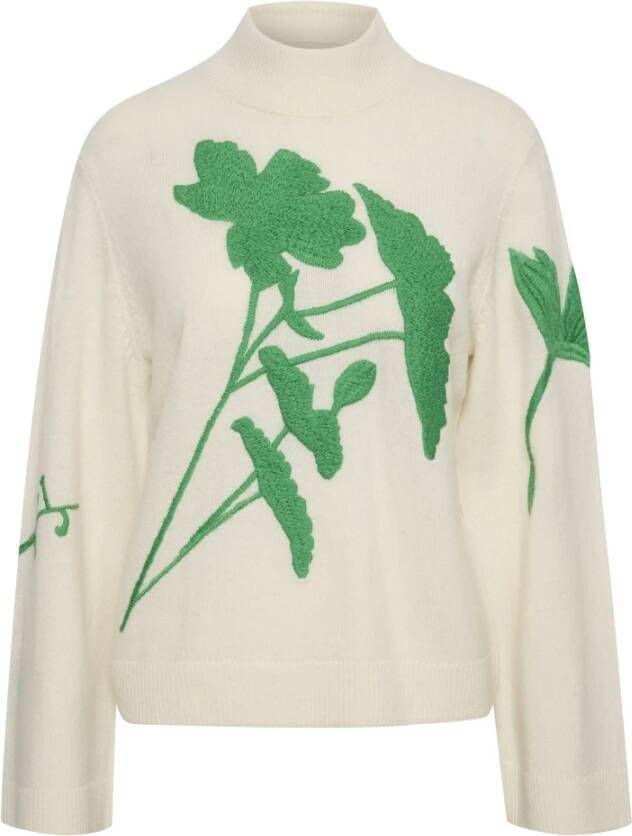 InWear Klassieke Coltrui met Geborduurde Bloemen Beige Dames