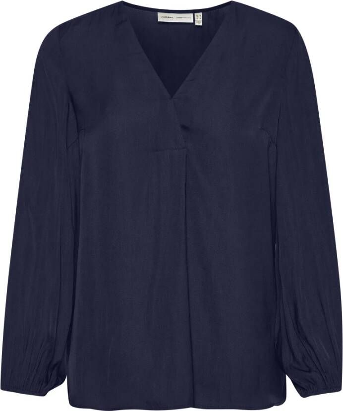 InWear Marineblauwe Blouse met V-hals en Lange Mouwen Blauw Dames