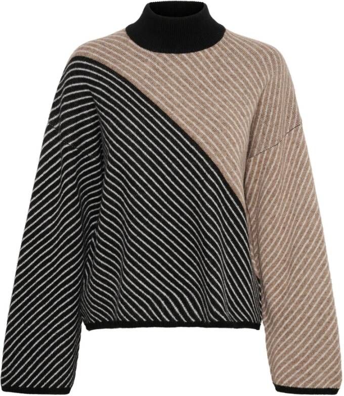 InWear Gestreepte Gebreide Trui in Mocha Grey Black Zwart Dames