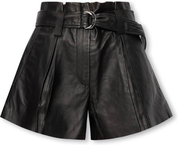 IRO Leren Shorts Morin Zwarte Shorts met Hoge Taille Black Dames