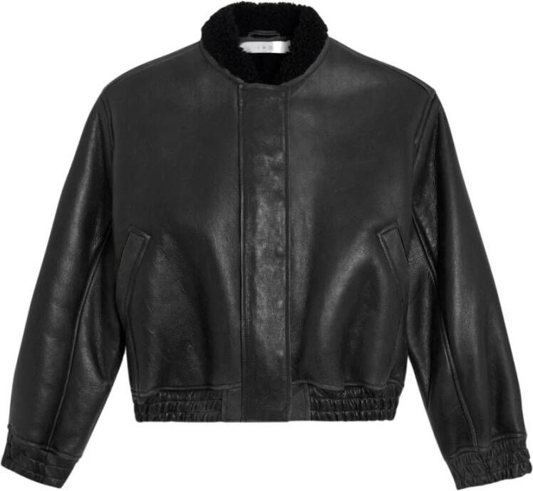IRO Sougai Shearling Leather Bomber Jacket Zwart Dames