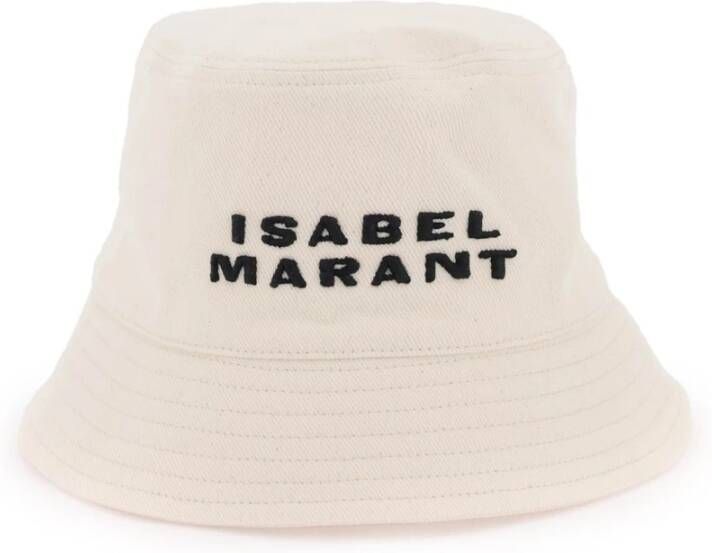 Isabel marant Bucket Hat met Geborduurd Logo in Katoenen Twill Beige Dames