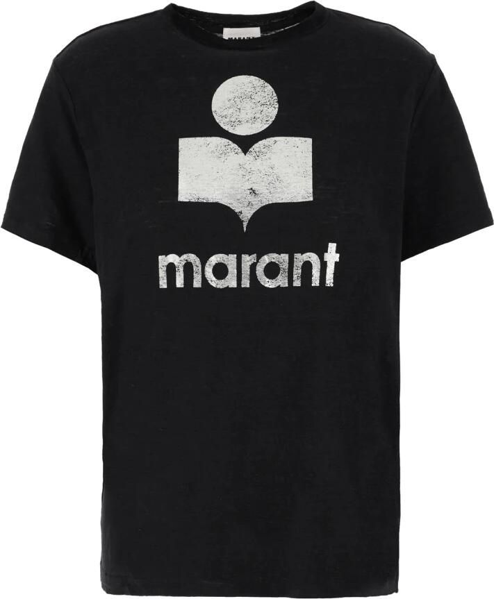 Isabel Marant Étoile Zewel Linnen T-Shirt met Monogram Black Dames