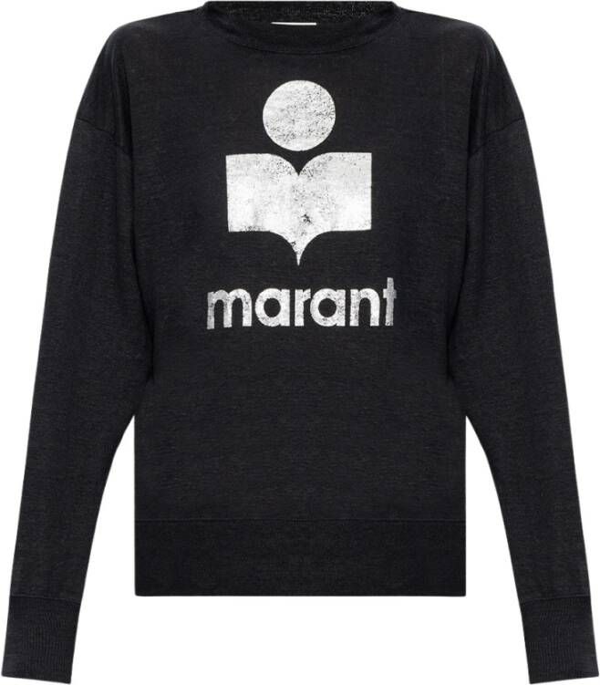Isabel Marant Étoile Zwarte longsleeve knitwear met metallic logo Black