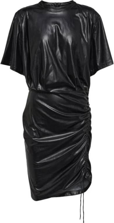 Isabel Marant Étoile Zwarte jurk met leren look en gedrapeerd effect Balesi Aro0240Fa A3B15E Black Dames