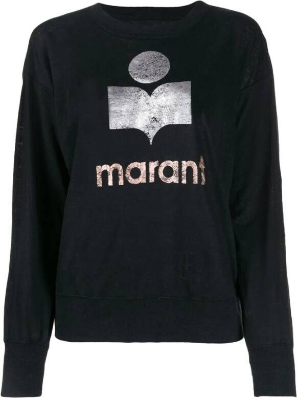 Isabel Marant Étoile Lange Mouwen T-shirt met Metallic Logo Print Black