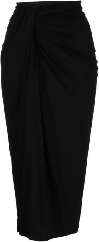 Isabel Marant Étoile Zwarte Rok met Geplooide Details Hoge Taille Kuitlengte Zwart Dames