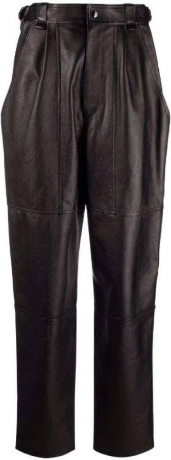 Isabel marant Leren broek met hoge taille en gespdetail Zwart Dames