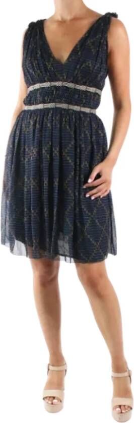 Isabel Marant Pre-owned Blauwe bedrukte zijden jurk met V-hals Blauw Dames