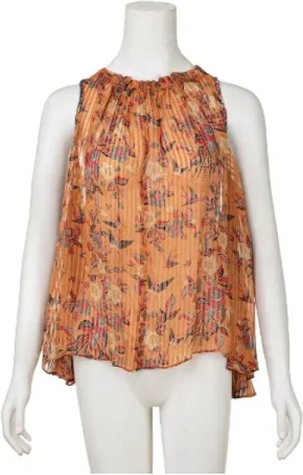 Isabel Marant Pre-owned Ren Geplisseerde Vogelprint Blouse Oranje Dames