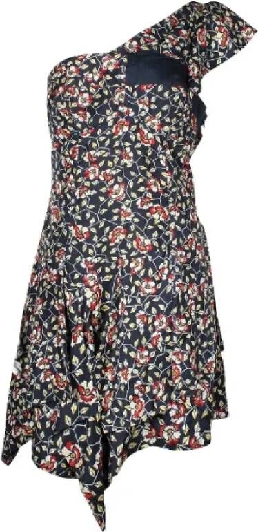 Isabel Marant Pre-owned Zijden mini-jurk met kleurrijke print en één schouder Zwart Dames
