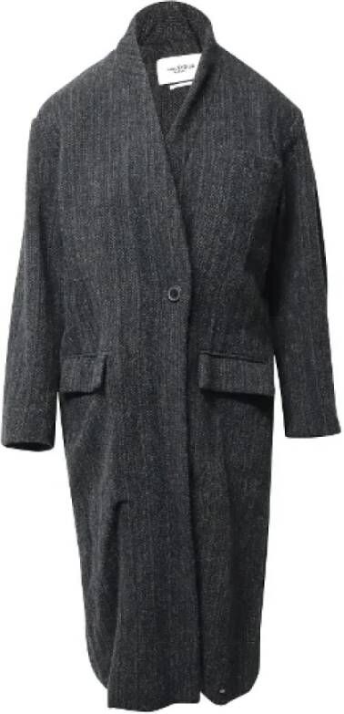 Isabel Marant Pre-owned Zwarte Print Wol Lange Jas Zwart Dames