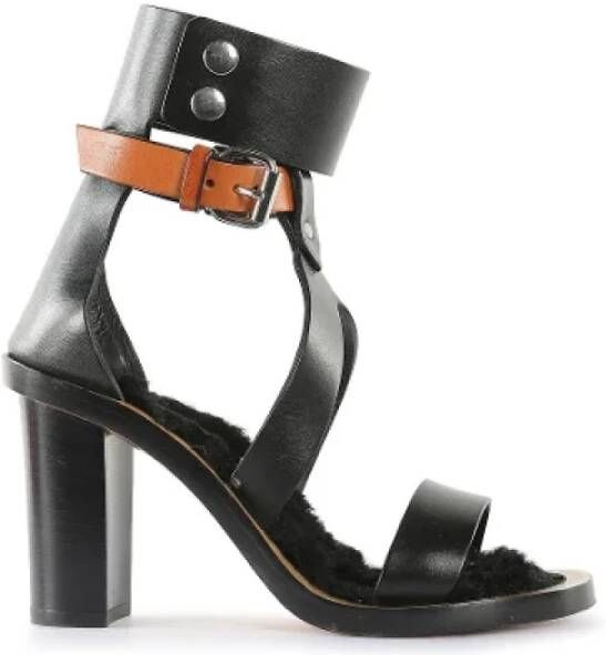 Isabel Marant Pre-owned Zwarte bruine leren open teen enkelband sandalen Zwart Dames