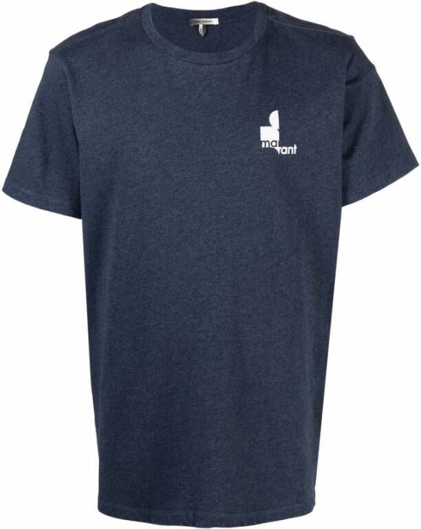 Isabel marant Logo Print T-shirt in Middernacht Blauw Blue Heren