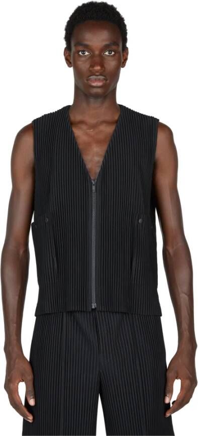 Issey Miyake Geplooide vest met ritssluiting en zakken Zwart Heren