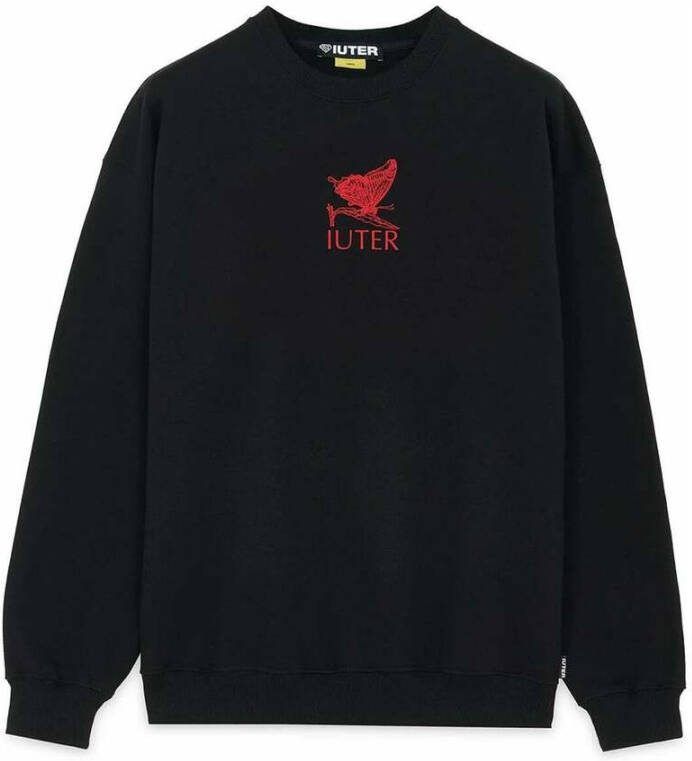 Iuter Zwarte Butterfly Crewneck Sweatshirt Lange Mouw Black Heren