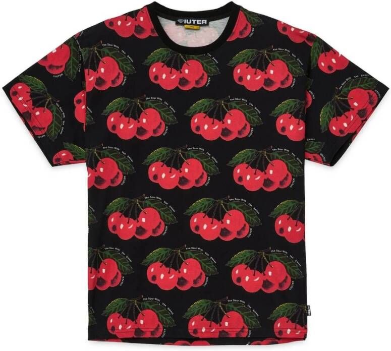Iuter Kersen Allover Tee Zwart Korte Mouw Multicolor Heren