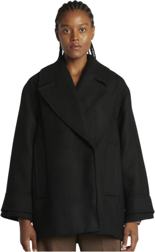 IVY OAK Dubbelrijige Zwarte Wollen Jas Black Dames