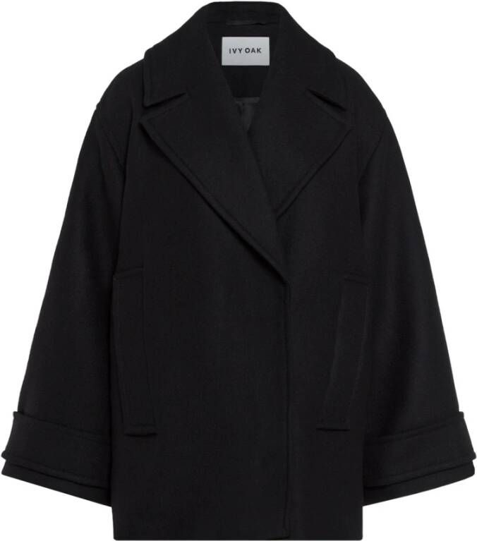 IVY OAK Oversized Zwarte Jas met Zakken Zwart Dames