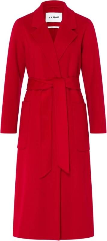 IVY OAK Wollen jas met riem en opgestikte zakken Rood Dames