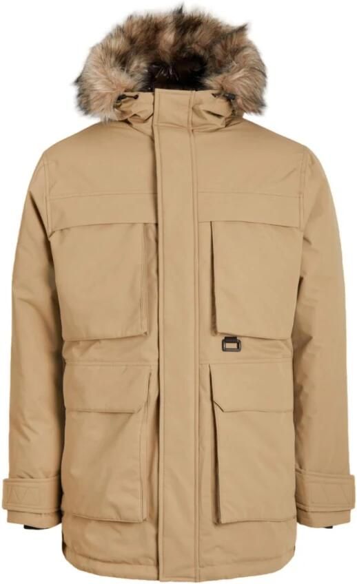Jack & jones Winddichte Parka Jas met Bont Capuchon Brown Heren - Foto 3