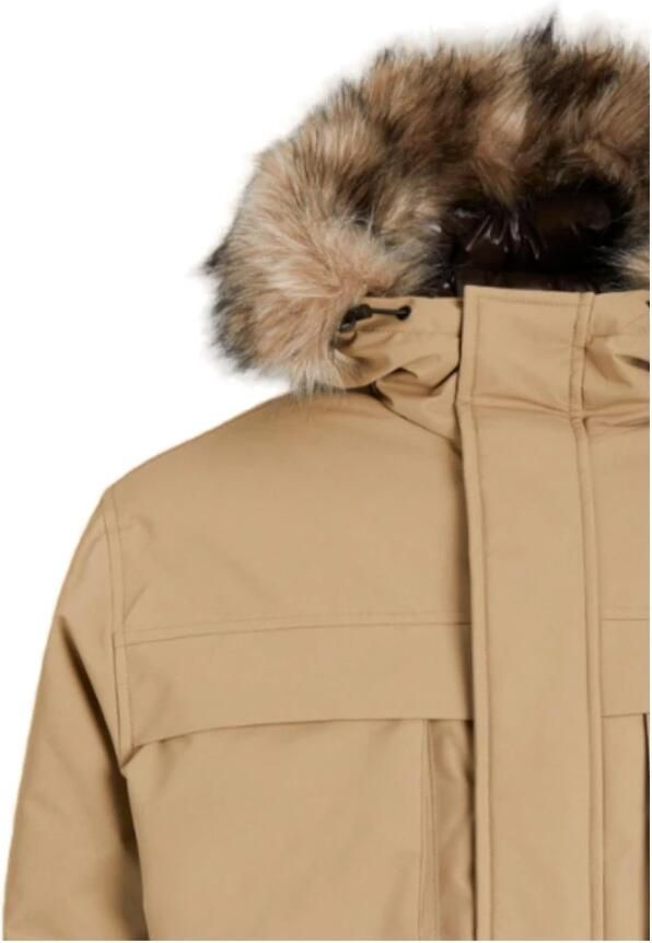 Jack & jones Winddichte Parka Jas met Bont Capuchon Brown Heren