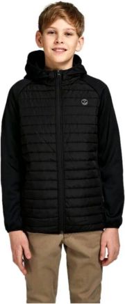 Jack & jones JUNIOR gewatteerde tussenjas JJEMULTI met logo zwart Jongens Polyester Capuchon 140 - Thumbnail 9