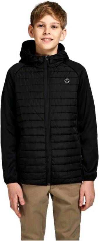 Jack & jones JUNIOR gewatteerde tussenjas JJEMULTI met logo zwart Jongens Polyester Capuchon 140 - Foto 9