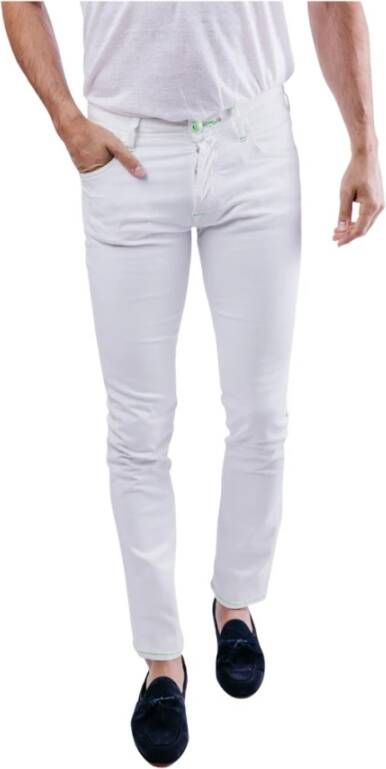 Jacob Cohën Slim Fit Denim Jeans met Groene Fluorescerende Stiksels White Heren