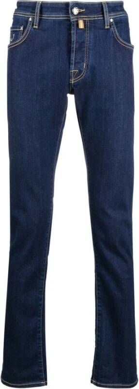 Jacob Cohën Medium gewassen denim jeans met geborduurde zak en contrasterende tailleband Blauw Heren