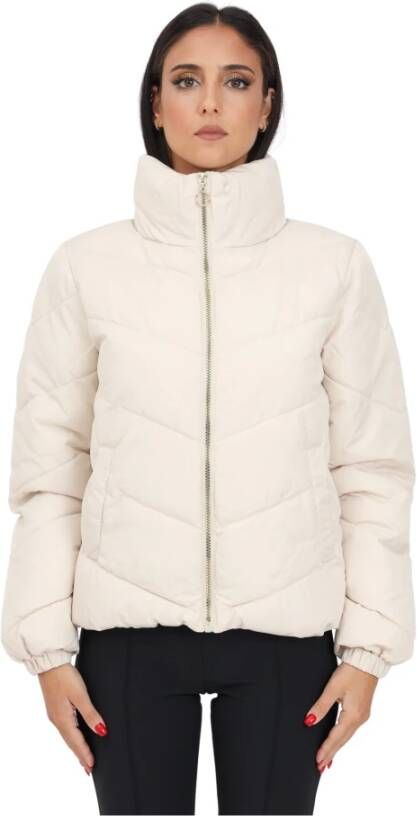Jacqueline de Yong Beige Hoge Kraag Jas met Verlaagde Schouders Beige Dames
