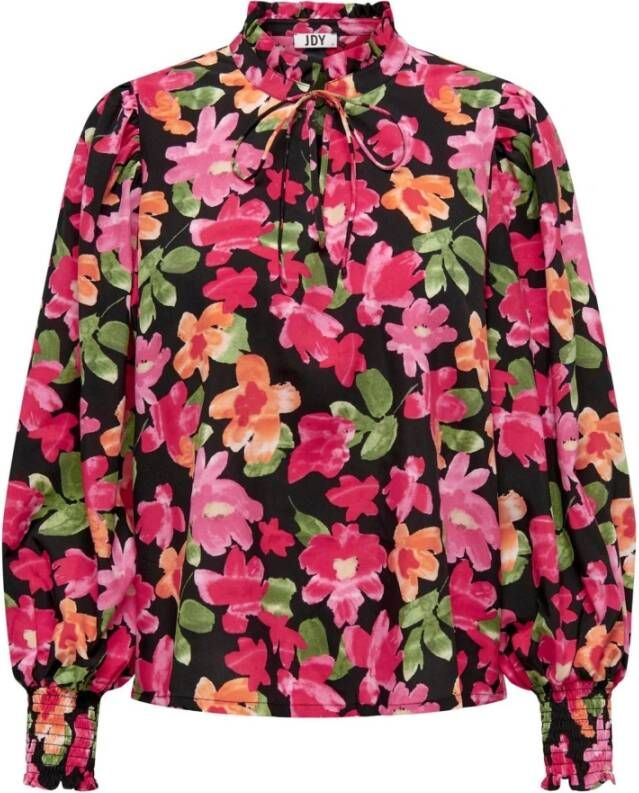 Jacqueline de Yong Bloemenprint lange mouw damesblouse Black Dames