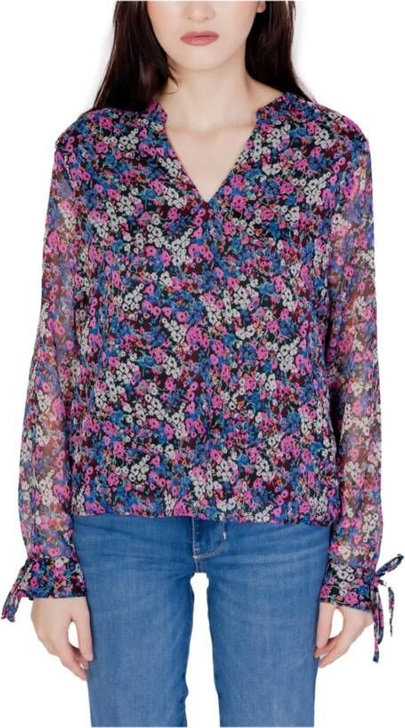 Jacqueline de Yong Bloemen V-hals Blouse voor Herfst Winter Purple Dames