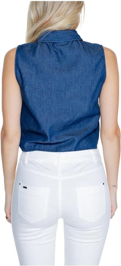 Jacqueline de Yong Blauw Katoenen Mouwloze Strik Voorkant Top Blue Dames - Foto 5