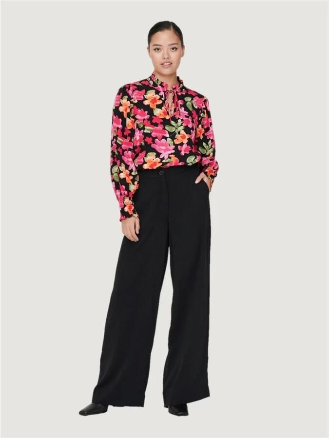 Jacqueline de Yong Bloemenprint lange mouw damesblouse Black Dames