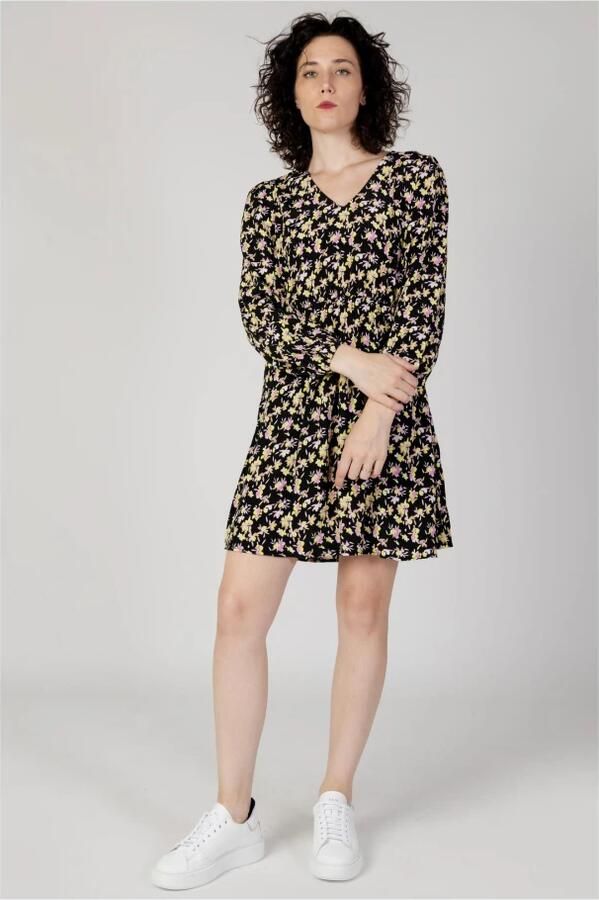 Jacqueline de Yong Bloemen V-hals Lange Mouw Jurk Black Dames