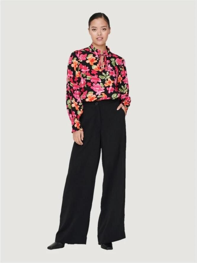 Jacqueline de Yong Bloemenprint lange mouw damesblouse Black Dames