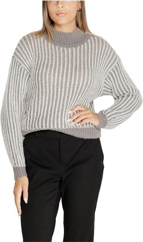 Jacqueline de Yong Grijze effen gebreide trui met lange mouwen Gray Dames