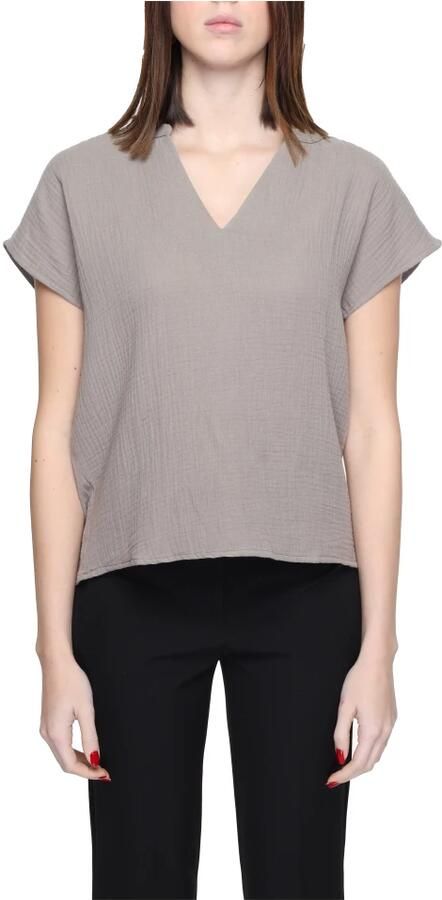 Jacqueline de Yong Grijze Katoenen V-Hals Blouse Gray Dames